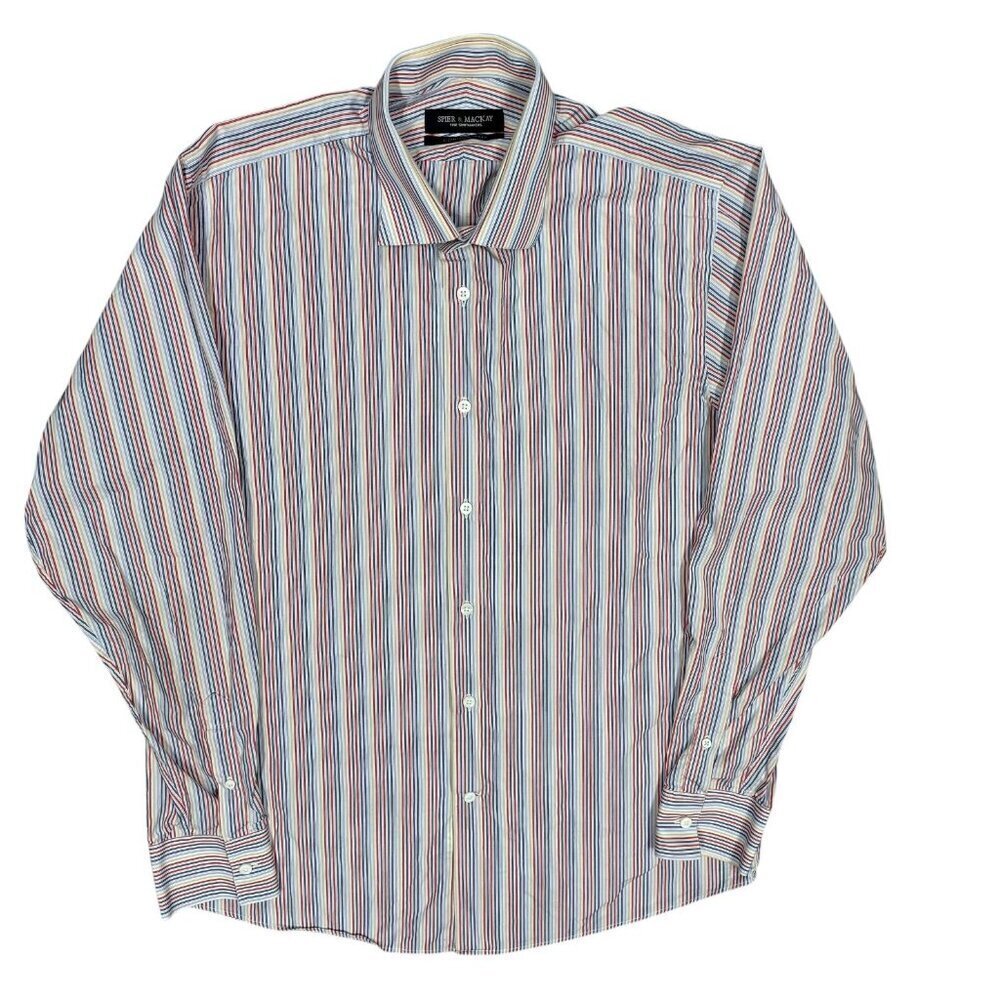 Spier & Mackay Contemporary Multicolor Striped Dress Shirt Cotton 43 17 XL